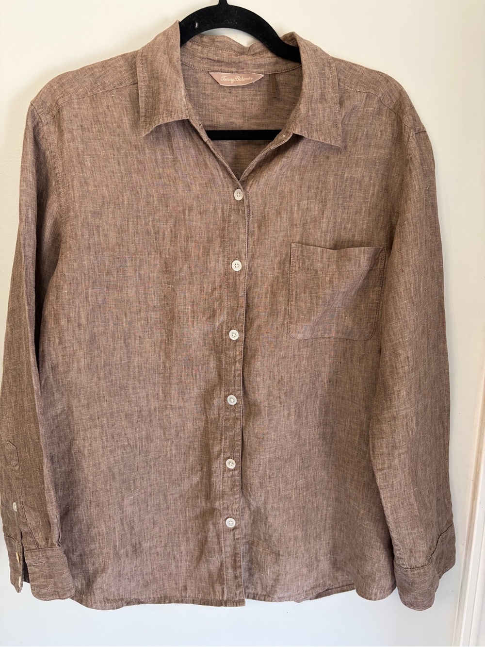 Tommy Bahama Brown Linen-Textured Long Sleeve Button-Down Shirt